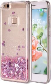 Луксозен силиконов гръб ТПУ FASHION с течност и розов брокат за Huawei P10 Lite прозрачен 
